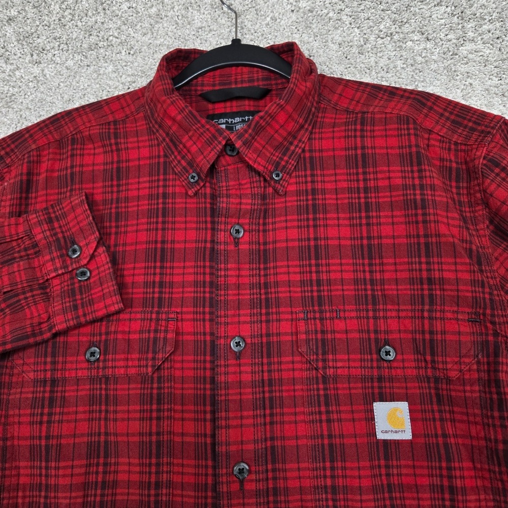 Carhartt flannel‎ Midweight Red Black Long Sleeve Plaid mens Medium loose fit